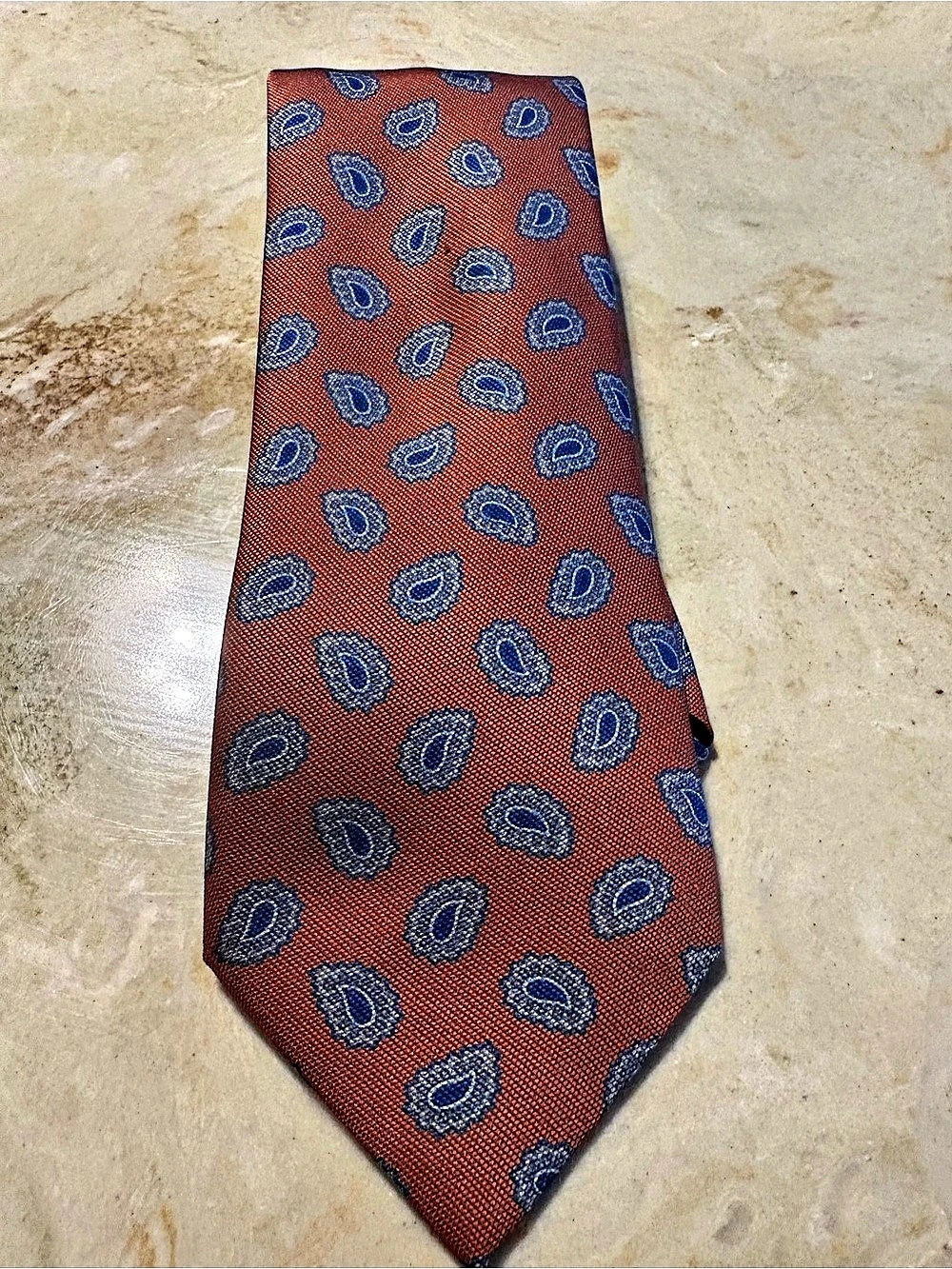 Ermenegildo Zegna Paisley Silk Tie Orange & Blue